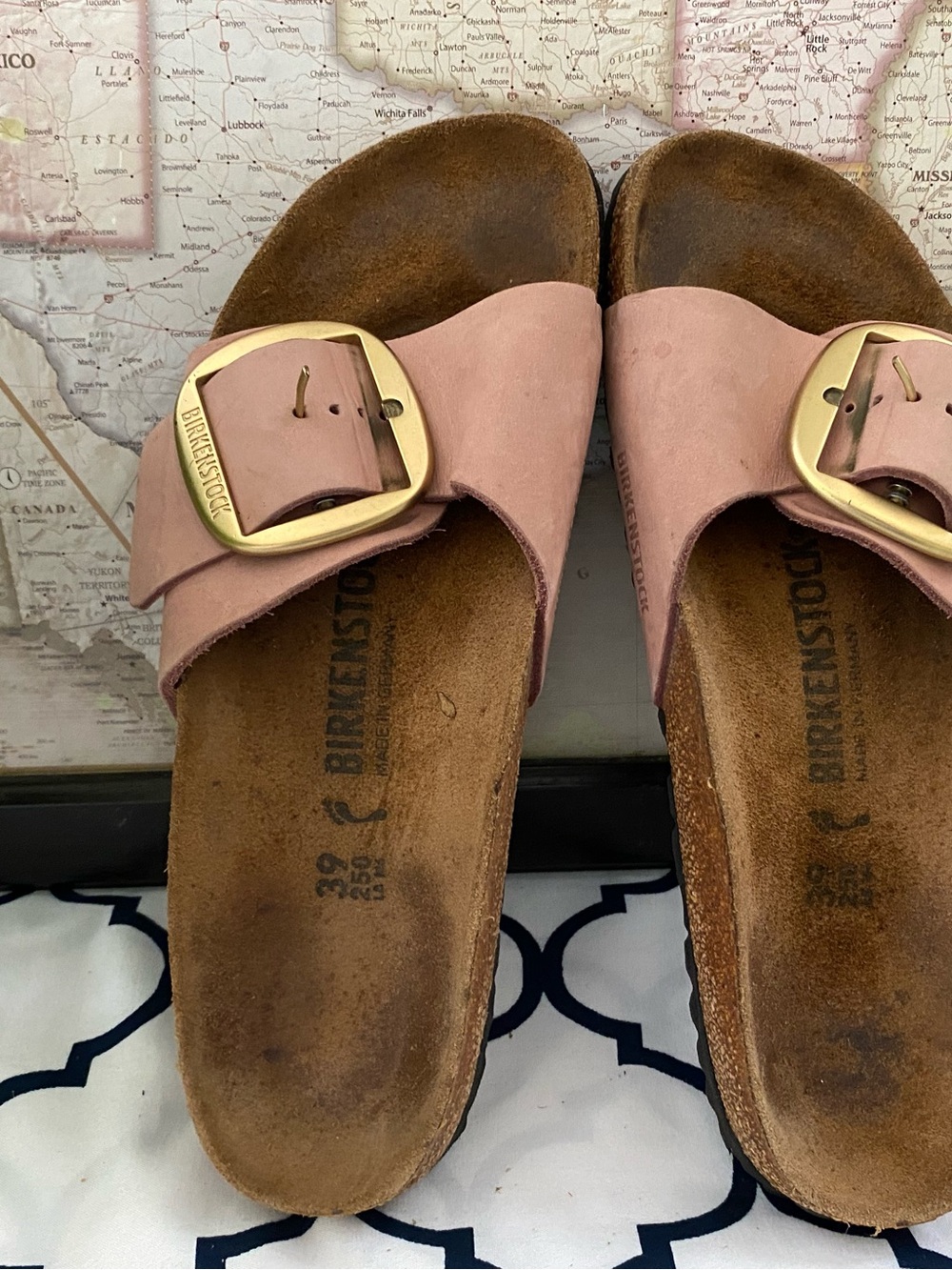 Birkenstock Madrid Gold Big Buckle Women Dusty Pink Nubuck Leather Sandal 39/7 - Picture 8 of 12